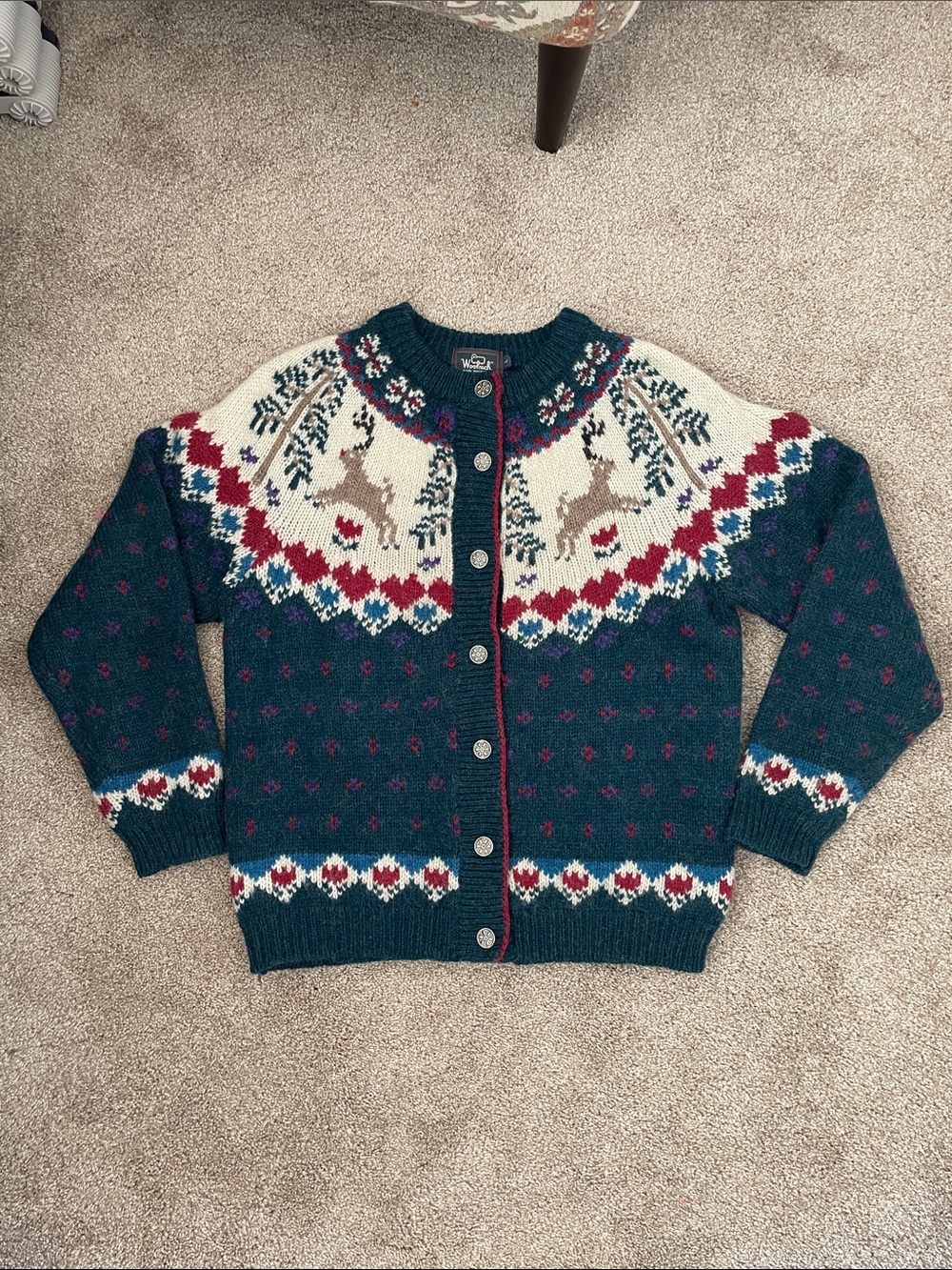 Vintage Woolrich Wool/Mohair Cardigan Christmas Sweater Fair Isle
